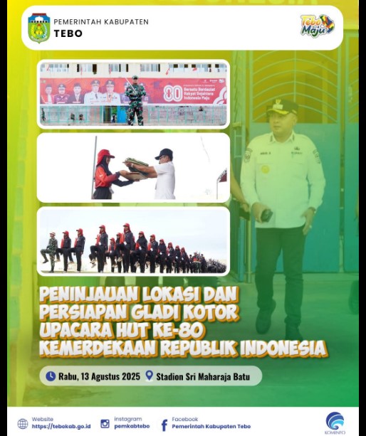 Bupati Tebo Tinjau Persiapan Gladi Kotor Upacara HUT ke-80 Kemerdekaan RI