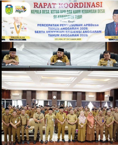 Rakor Kepala Desa, Ketua BPD, dan Kaur Keuangan se-Kabupaten Tebo — Triwulan IV 2025