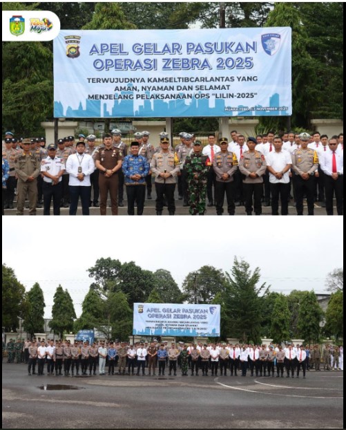 Tebo, 17 November 2025 – Pj Sekretaris Daerah Kabupaten Tebo, Dr. Sindi, S.H., M.H, menghadiri Apel Gelar Pasukan Operasi Zebra 2025 yang dilaksanakan di Lapangan Apel Polres Tebo, Senin pagi. Apel yang dipimpin oleh jajaran Polres Tebo ini bertujuan memastikan kesiapan personel, perlengkapan, serta menyamakan langkah dalam pelaksanaan Operasi Zebra 2025, yang difokuskan pada peningkatan disiplin dan kepatuhan berlalu lintas serta menekan angka pelanggaran dan kecelakaan di wilayah Kabupaten Tebo.