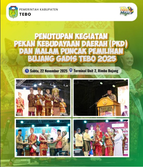 Bupati Tebo Tutup Pekan Kebudayaan Daerah dan Malam Puncak Pemilihan Bujang Gadis Tebo 2025