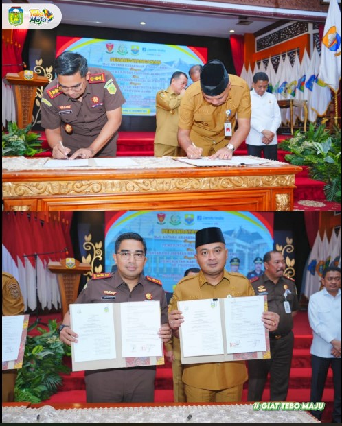 Bupati Tebo Hadiri Penandatanganan MoU Bersama Kejaksaan Negeri se-Provinsi Jambi