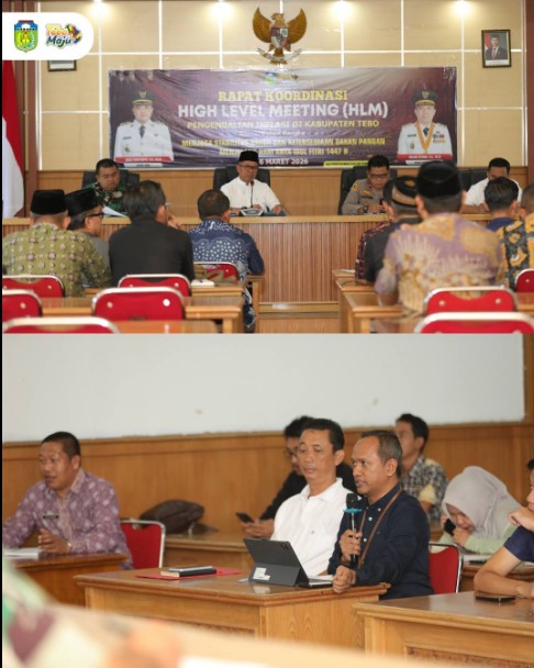 Wakil Bupati Tebo Nazar Efendi, SE., M.Si memimpin Rapat Koordinasi High Level Meeting Pengendalian Inflasi Kabupaten Tebo dalam rangka menjaga stabilitas harga serta ketersediaan bahan pangan menjelang Hari Raya Idul Fitri 1447 Hijriah