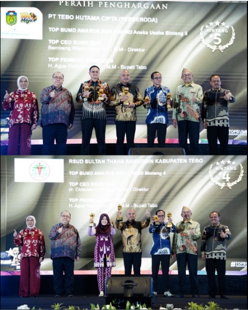 Bupati Tebo Terima Penghargaan Nasional, Tiga BUMD Turut Raih Predikat Bintang 5 & 4